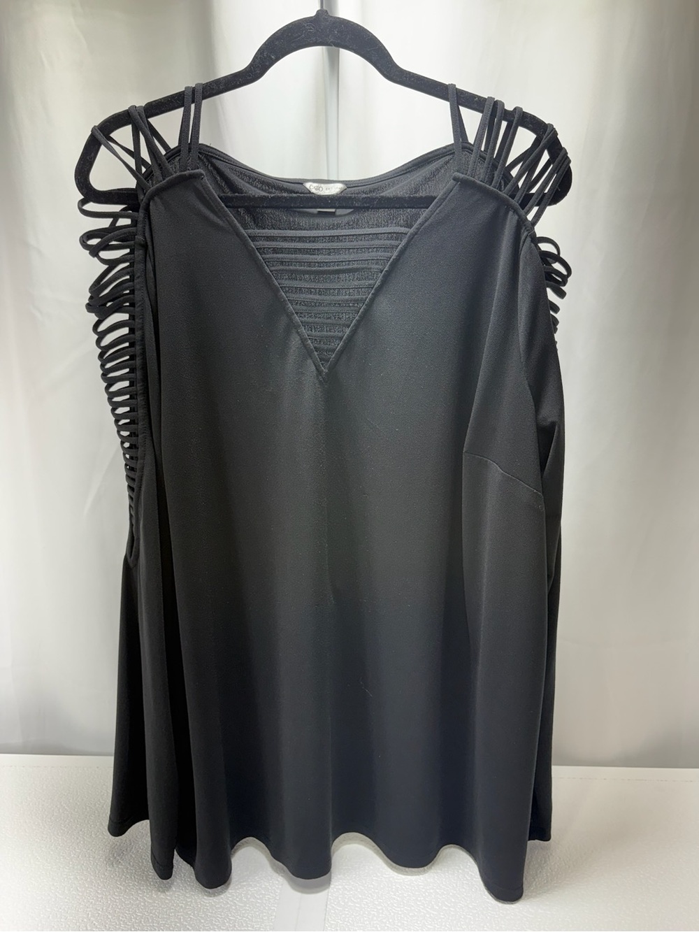 Cato Black Strappy Cold-Shoulder Blouse 4354